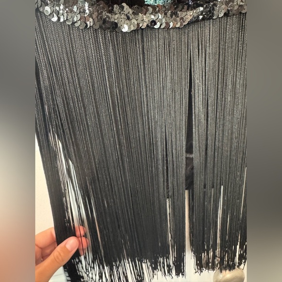 Dansco Dance Costume Black Velvet Blue Sparkle Tassel Skirt Womens Small Medium - Picture 4 of 9